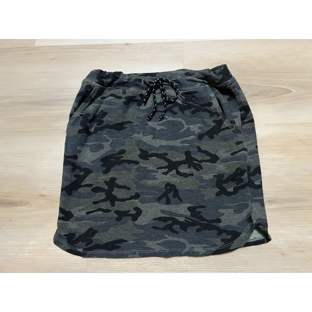 Sundry‎ Evereve 1 Small Green Camo French Terry Skirt Bungee Drawstring